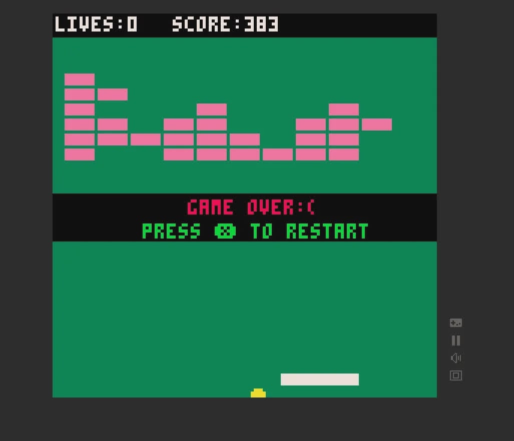 Pico-8 breakout game screenshot